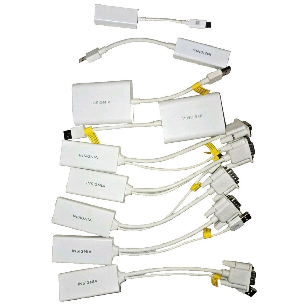 HDMI to VGA USB to DisplayPort RJ45 Ethernet Cable 9pc Tech Adapter Lot Insignia